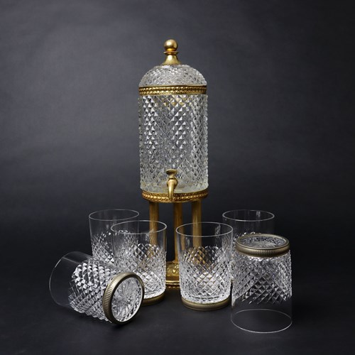 Val St. Lambert Crystal Tumblers & Drink Dispenser