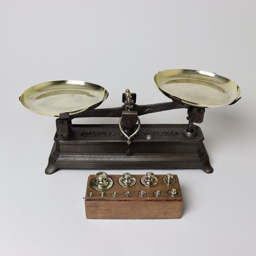Cast Iron And Brass Balance Scales And Weights