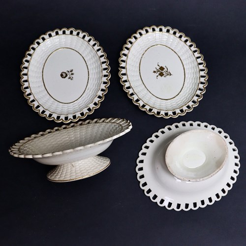 Pair Of Small English Creamware Baskets And Stands