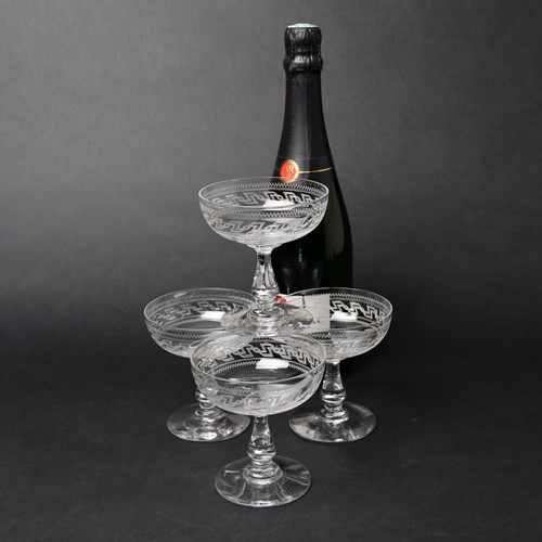 Set Of 4 French Crystal Champagne Coupes