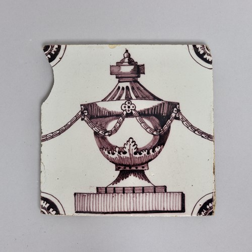 Manganese Delft Tile Painted With An Urn