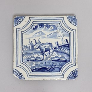 Dutch Delft Tile Painted With An Ox...
