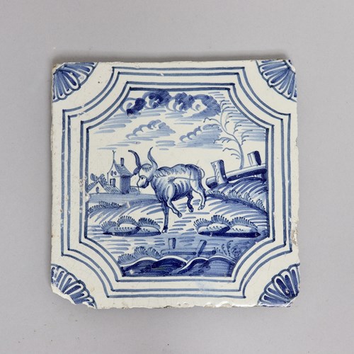 Dutch Delft Tile Painted With An Ox