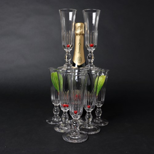 Set Of 8 French Crystal Champagne Flutes