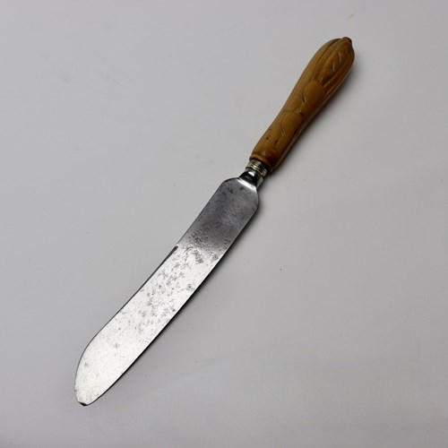 19Th Century Bread Knife With Carved Sycamore Handle