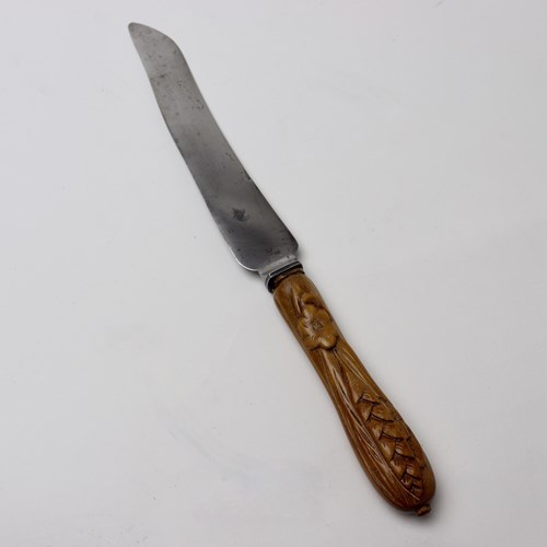Steel Bread Knife With Carved Beechwood Handle