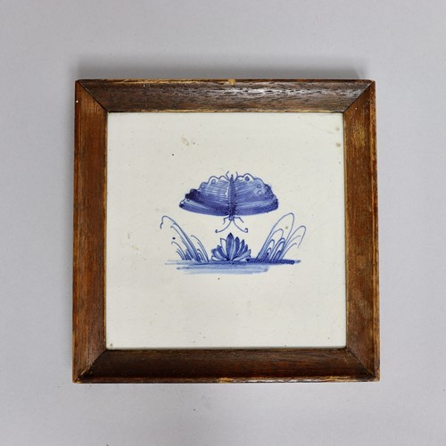 17Th Century Delft Tile Painted With A Butterfly