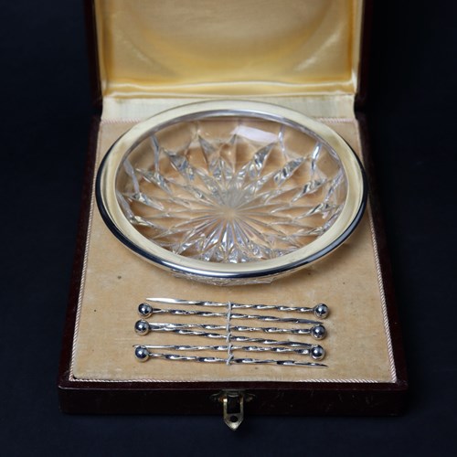 Silver Plate And Glass Olive Set