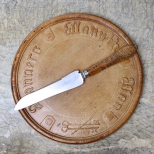 Breadboard & Knife Carved With "Man...