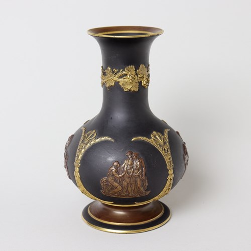 Wedgwood Bronzed And Gilded Black Basalt Vase