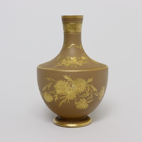 Unusual Wedgwood Stoneware Vase With Raised Gilt Decoration