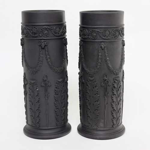 Pair Of Wedgwood Black Basalt Spill Vases