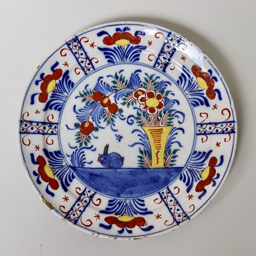 Ploychrome Delft Plate Decorated With A Rabbit