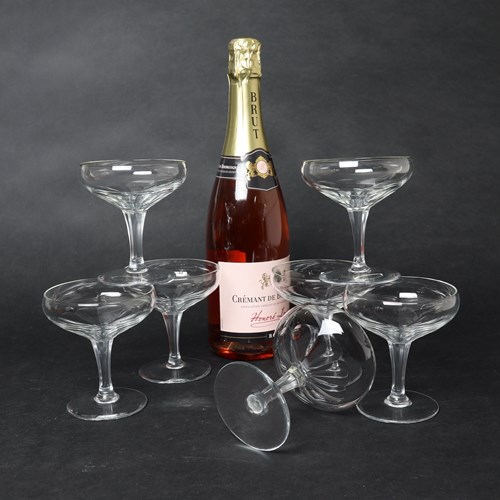 Set Of 7 French Crystal Champagne Coupes