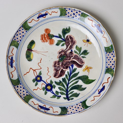 Polychrome Delft Plate Decorated With Insects