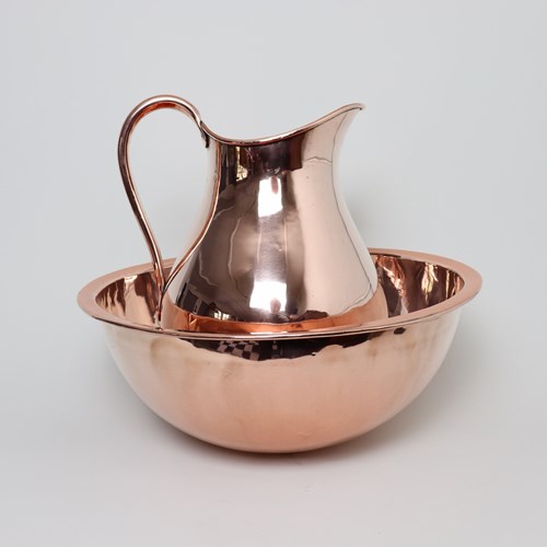 Large, English Copper Wash Bowl And Jug