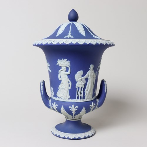Wedgwood Dark Blue Jasper Dip Campana Vase And Cover