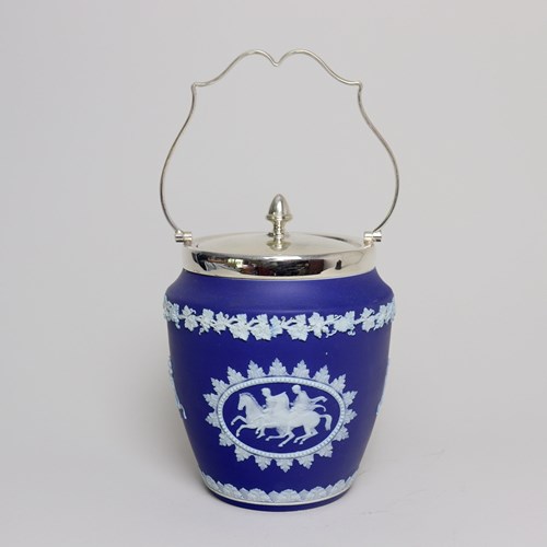 Wedgwood Biscuit Barrel Decorated With Horses