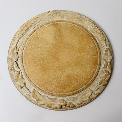 Sycamore Breadboard Deeply Carved With Acorns And Oak Leaves