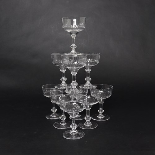 Set Of 10 French Crystal Champagne Coupes
