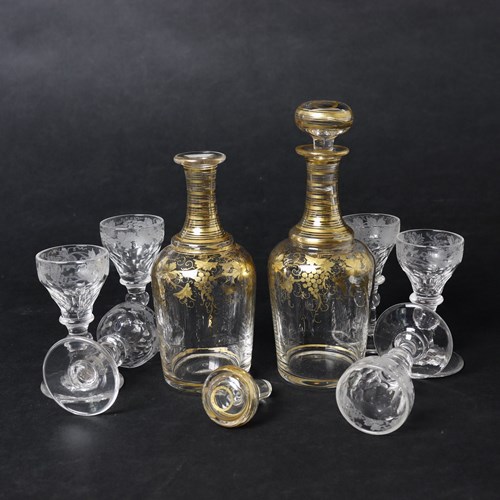 Pair Of Gilt Decorated Crystal Liqueur Decanters