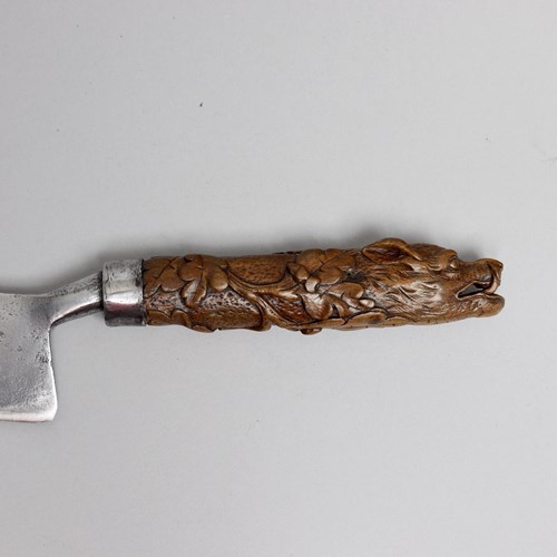 Rare 18Th Century Knife, The Handle Carved As A Wild Boar