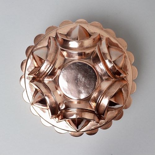 French Copper Mould With Unusual Geometric Design To Top