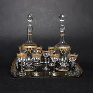 French Crystal Liqueur Set With Gil...