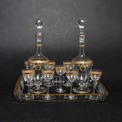 French Crystal Liqueur Set With Gilt Decoration
