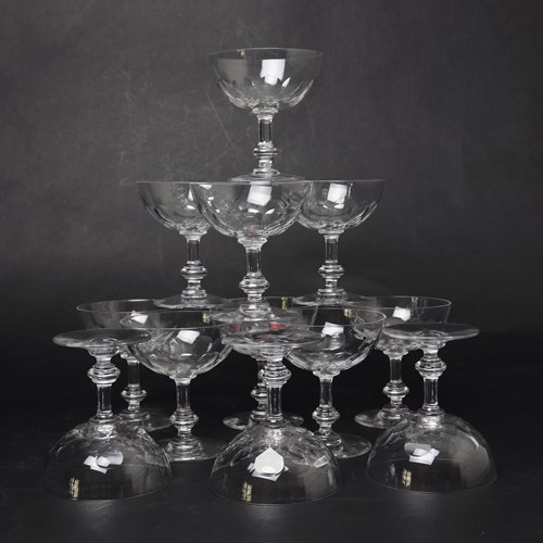 Set Of 12 French Crystal Champagne Coupes