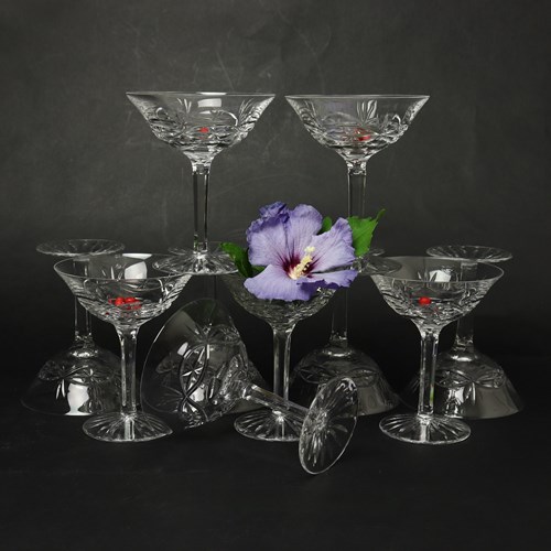 Set Of 10 French Crystal Cocktail Or Martini Glasses