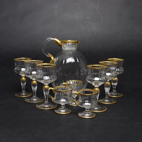 19Th Century Daum Crystal Set Of Jug And Glasses