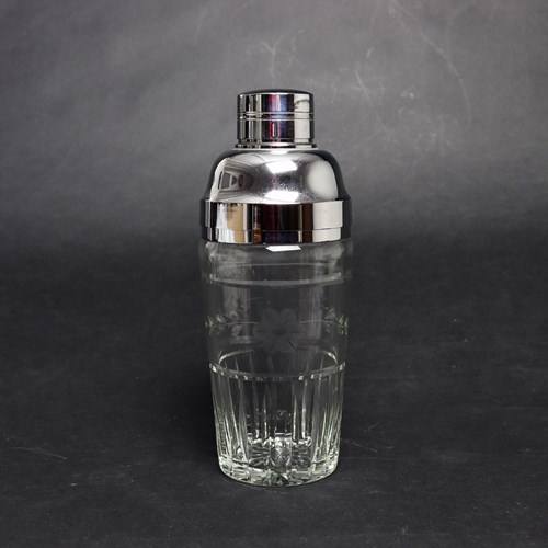 French Engraved & Cut Glass Cocktail Shaker