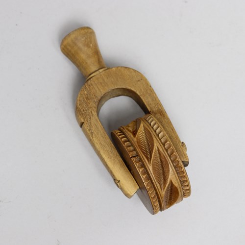 English Beechwood Butter Roller Carved With Leaves