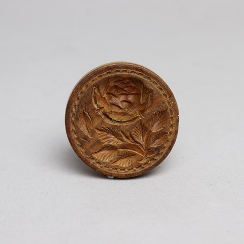 Small Beechwood Butter Print Carved With A Rose