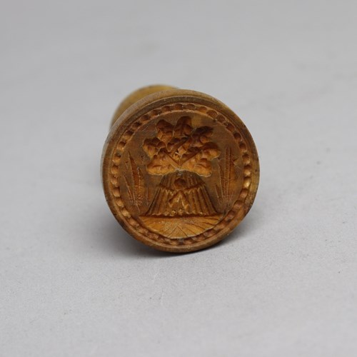 Very Small Beechwood Butter Print Carved With A Wheatsheaf