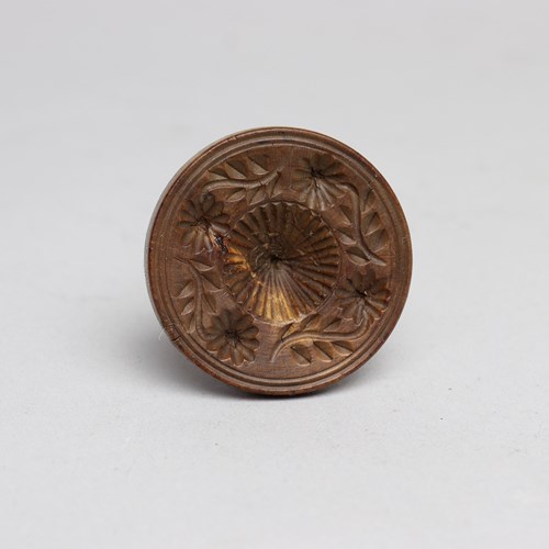 Small Beechwood Butter Print Carved With A Flower