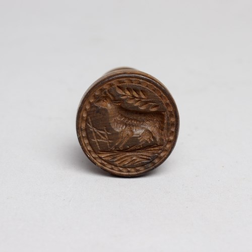 Very Small Beechwood Butter Print Carved With A Cow