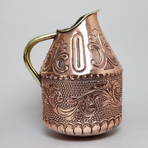 Unusual, 18Th Century, Embossed French Copper Jug
