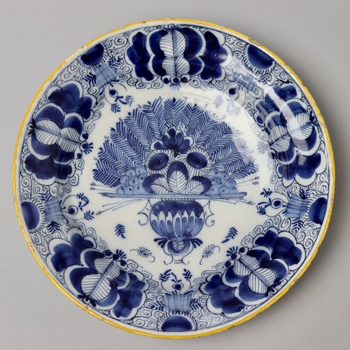 Dutch Delft Plate Painted With A Stylised Peacock