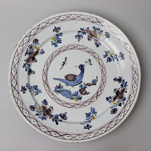 Polychrome Delft Charger Decorated With A Strange Bird