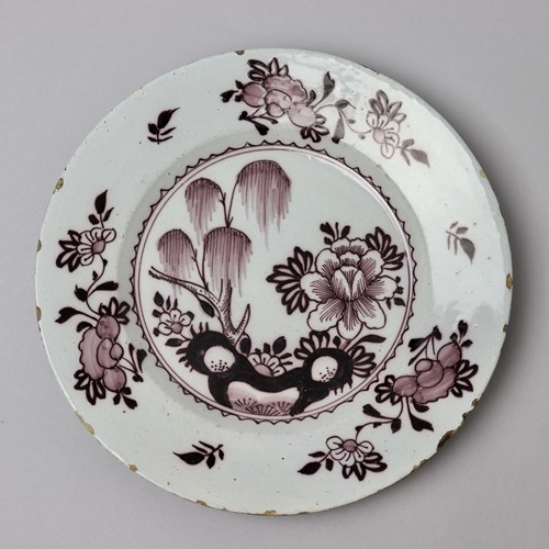 18Th Century Delft Plate Decorated In Manganese