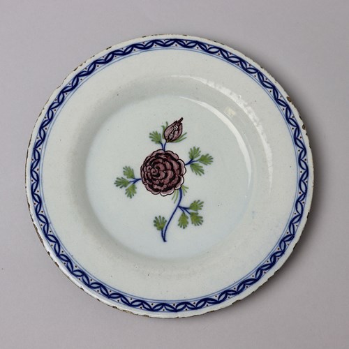 18Th Century Delft Plate Decorated With A Chrysanthemum