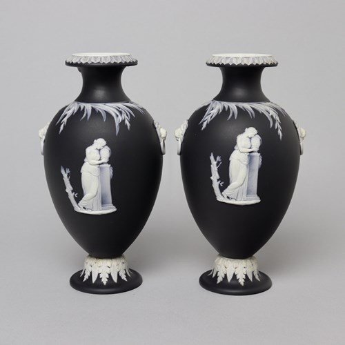 Pair Of Wedgwood Black And White Jasper Vases