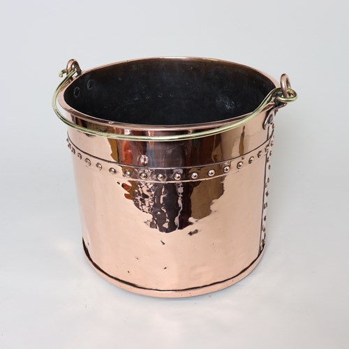 Copper Log Bin With Rivetted Decoration