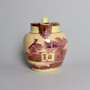 Pink Lustre House Pattern Jug On Ye...