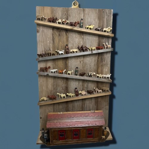 19Th Century Noah's Ark On Wall Hanging Display, 72 Figures.