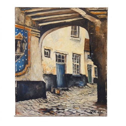 Oil On Canvas Flemish Street Scene