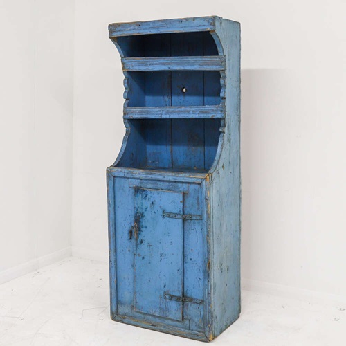 Primitive 19Th Century French Country Dresser In Original Blue Paint