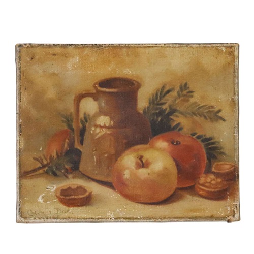 Small 19Th C Still Life A Jug And Fruit 